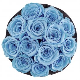 Błękitne Wieczne Róże Bouquet w Czarnym Boxie