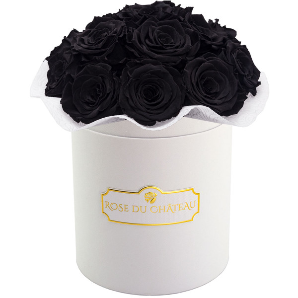 Czarne Wieczne Róże Bouquet w Białym Boxie