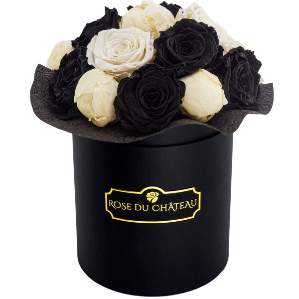 Black Modern Wieczne Piwonie Bouquet w Czarnym Boxie