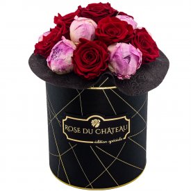 Pinky Red Wieczne Piwonie Bouquet w Industrialnym Boxie
