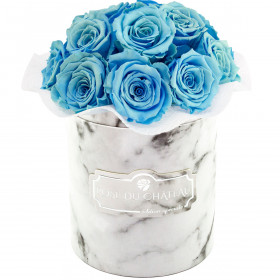 Błękitne Wieczne Róże Bouquet w Białym Marmurowym Boxie