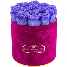 Lawendowe Wieczne Róże w Fuksjowym Flokowanym Flowerboxie