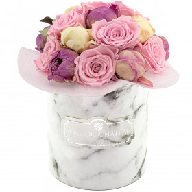 Pink Pastel Wieczne Piwonie Bouquet w Marmurowym Boxie