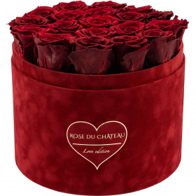 Czerwone Wieczne Róże w Czerwonym Flokowanym Dużym Boxie - LOVE EDITION