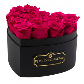 Różowe Wieczne Róże w Czarnym Boxie Heart
