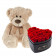 Miś & Czarny Box Heart z Czerwonymi Różami Wiecznymi