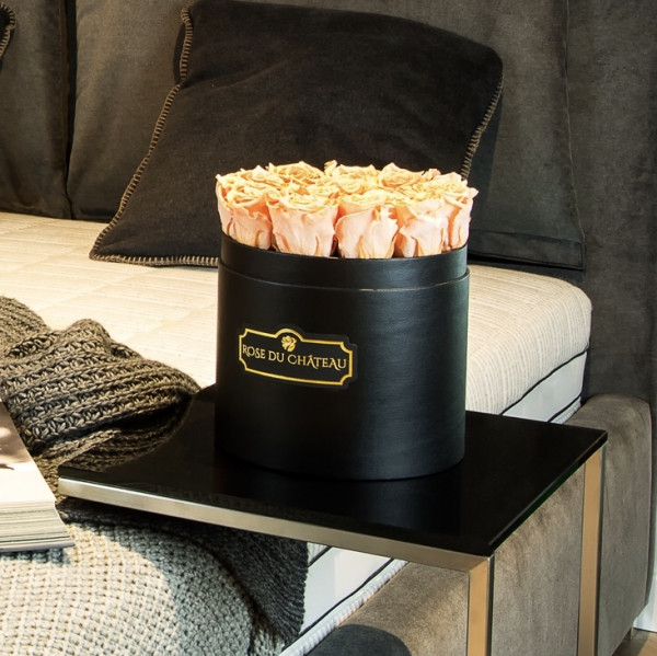 Rose eterne crema in flowerbox tondo nero