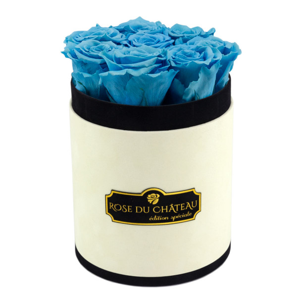 Rose eterne azzurre in flowerbox marmo bianco piccolo