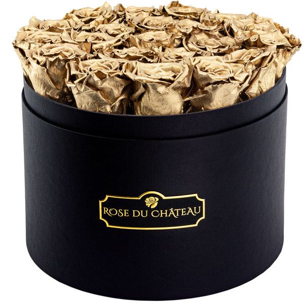 Rose eterne dorate in flowerbox nero grande