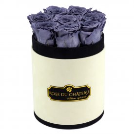Rose eterne azzurre in flowerbox marmo bianco piccolo