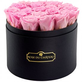Zartorosafarbene Ewige Rosen in schwarzer Rosenbox Large
