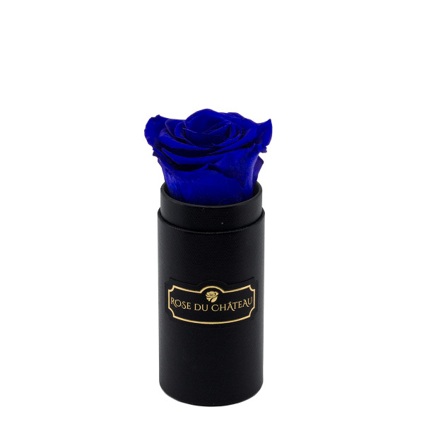 Blaue Ewige Rose in schwarzer Mini Rosenbox