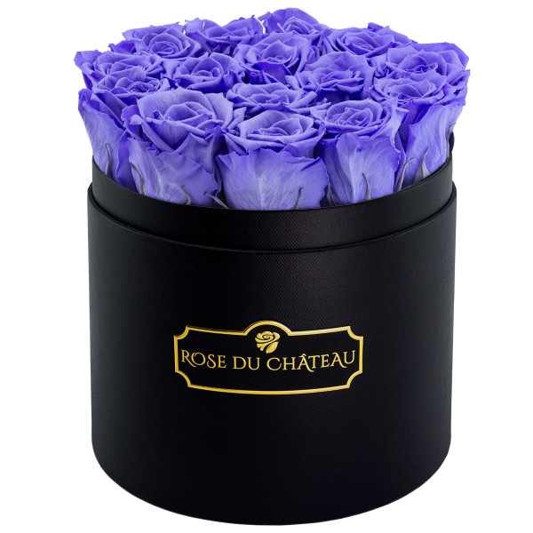 Lavendel Ewige Rosen in schwarzer Rundbox