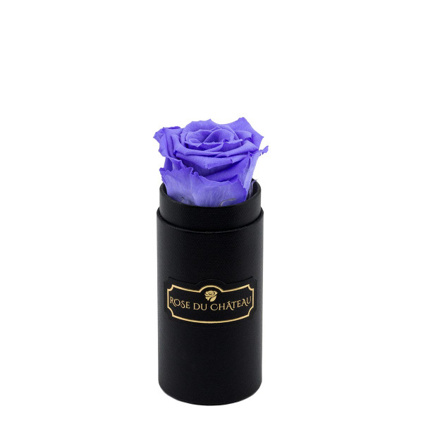 Lavendel Ewige Rose in schwarzer Mini Rosenbox