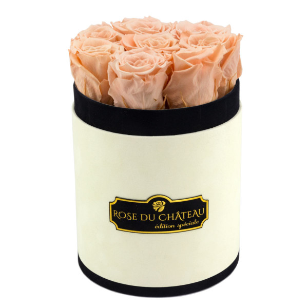 Teefarbene Ewige Rosen in coco beflockter Rundbox Small