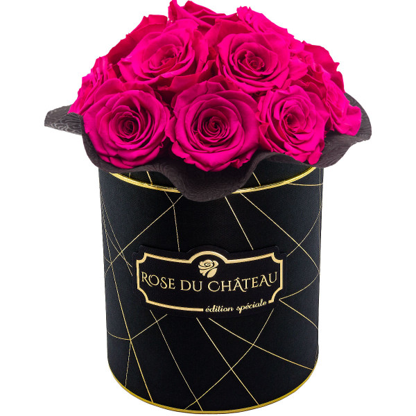 Rosafarbene Ewige Rosen Bouquet in schwarzer Rosenbox