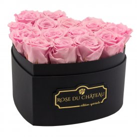 Zartrosafarbene Ewige Rosen in schwarzer Herzbox