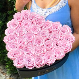 Zartrosafarbene Ewige Rosen in herzförmiger Rosenbox Large