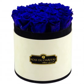 Blaue Ewige Rosen in COCO BEFLOCKTER Rundbox
