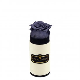 Graue Ewige Rose in COCO BEFLOCKTER Mini Rundbox