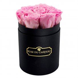 Zartrosafarbene Ewige Rosen in schwarzer Rosenbox Small