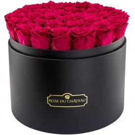 Rosafarbene Ewige Rosen in schwarzer Rosenbox Mega