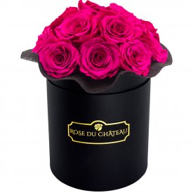 Rosafarbene Ewige Rosen Bouquet in schwarzer Rosenbox