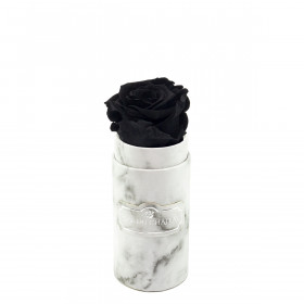 Schwarze Ewige Rose in weißer marmorierter Mini Rundbox