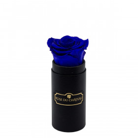 Blaue Ewige Rose in schwarzer Mini Rosenbox