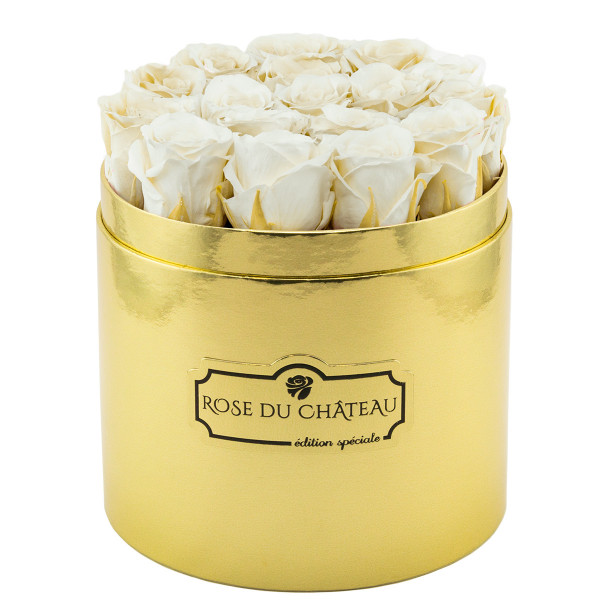 Eternity White Roses & Golden Flowerbox