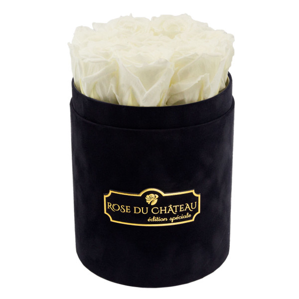 Eternity White Roses & Small Black Flocked Flowerbox