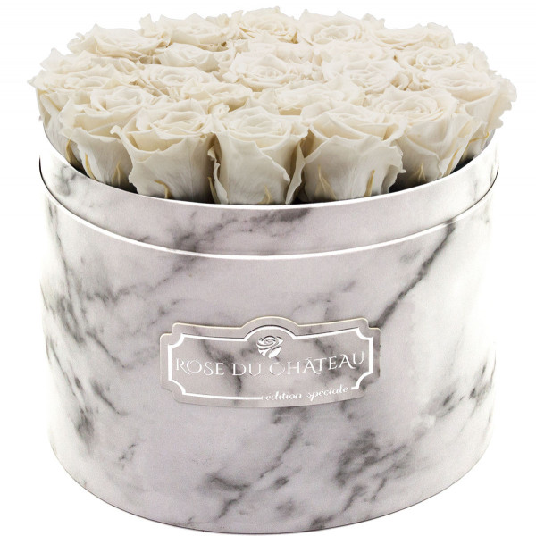 Eternity White Roses & Large White Marble Flowerbox