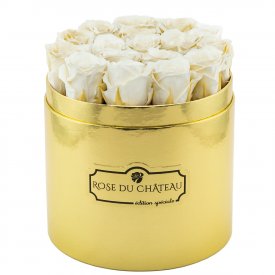 Eternity White Roses & Golden Flowerbox