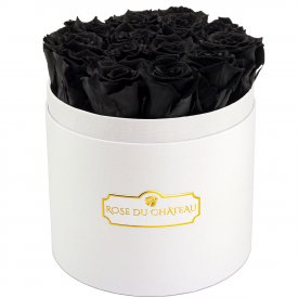 Eternity Black Roses & Round White Flowerbox