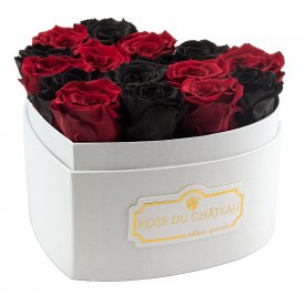 Eternity Black & Red Roses & Heart-Shaped White Box