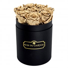 Eternity Golden Roses & Small Black Flowerbox