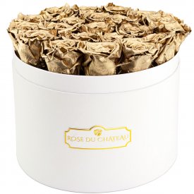 Eternity Golden Roses & Large White Flowerbox