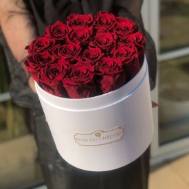 Eternity Red Roses & Round White Flowerbox