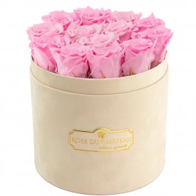Eternity Pale Pink Roses & Beige Flocked Flowerbox