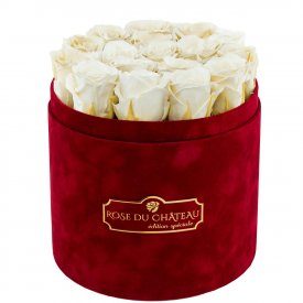 Eternity White Roses & Red Flocked Flowerbox