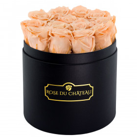 Eternity Peach Roses & Round Black Flowerbox