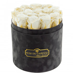 Eternity White Roses & Gray Flocked Flowerbox