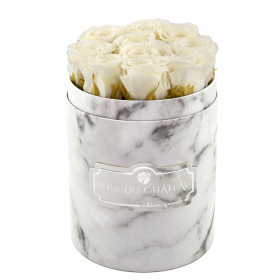White Eternity Roses & White Marble Flowebox Small
