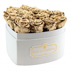 Roses Éternelles Noires en Boîte „Heart” Blanche