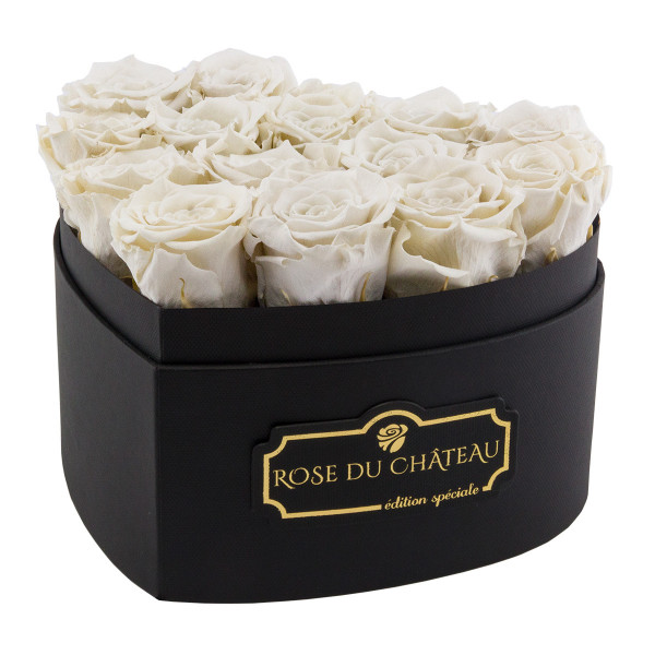 Roses Éternelles Blanches en Boîte „Heart” Noire