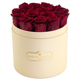 Červené věčné růže v broskvovém flowerboxu