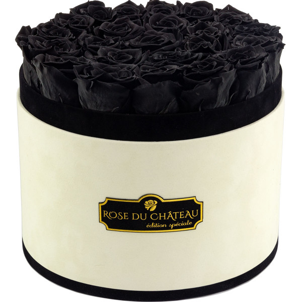 ČERNÉ věčné růže ve velkém béžovém flowerboxu
