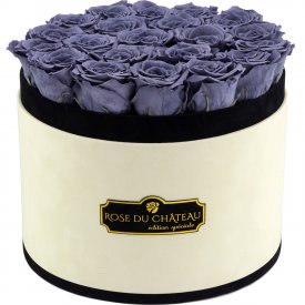 Šedé věčné růže ve velkém béžovém flowerboxu