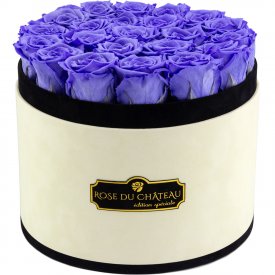 Modré věčné růže ve velkém bílém mramorovém flowerboxu