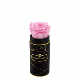Světle růžová věčné růže v mini černém industrial flowerboxu